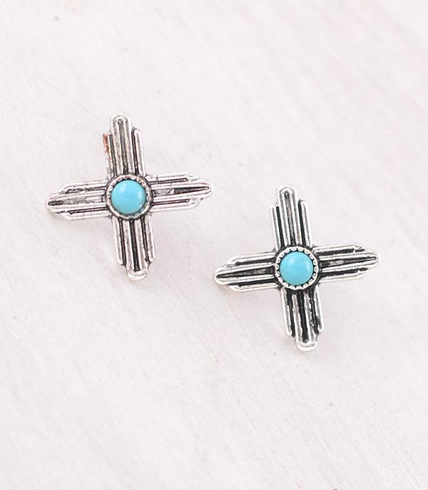 New Arrival :: Wholesale Western Turquoise Cross Earrings