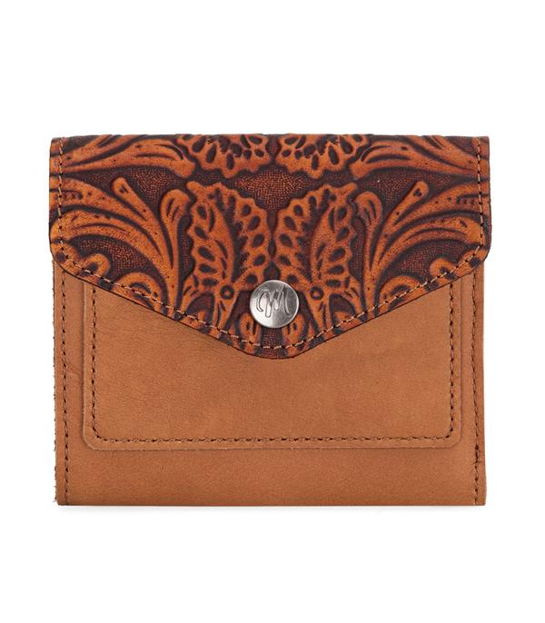 New Arrival :: Wholesale Genuine Leather Tooled Tri-Fold Wallet