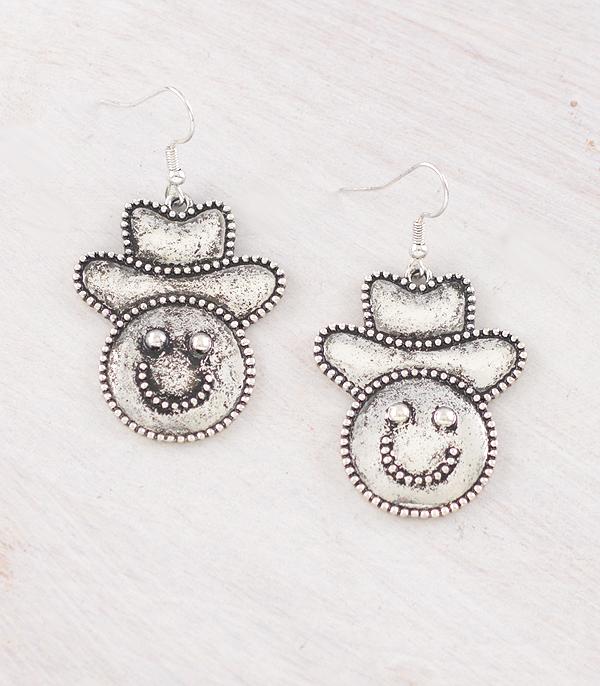 EARRINGS :: WESTERN HOOK EARRINGS :: Wholesale Western Cowboy Smile Face Earrings