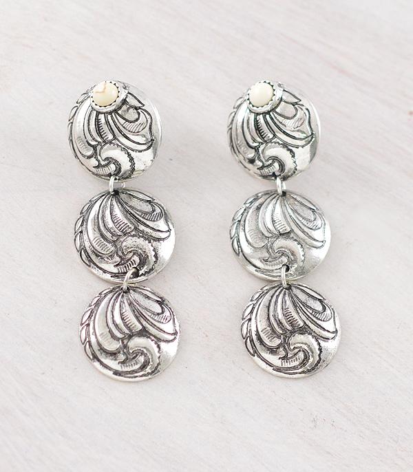 New Arrival :: Wholesale Western Tooling Concho Drop Earrings