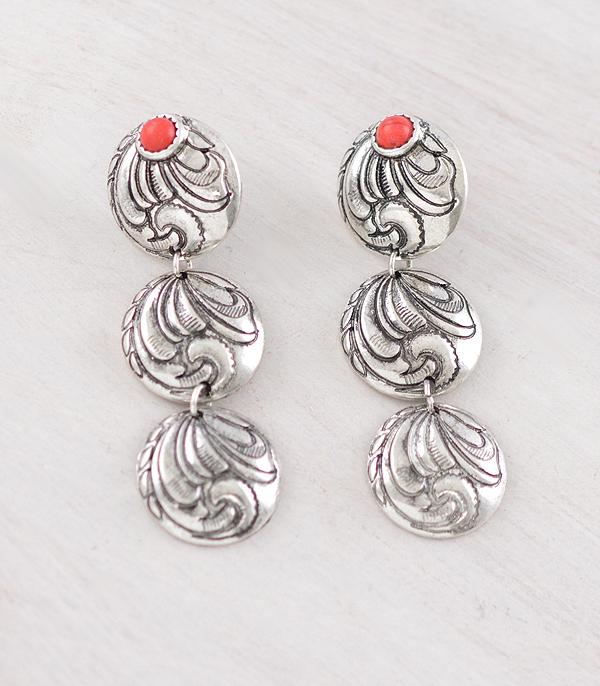 New Arrival :: Wholesale Western Tooling Concho Drop Earrings