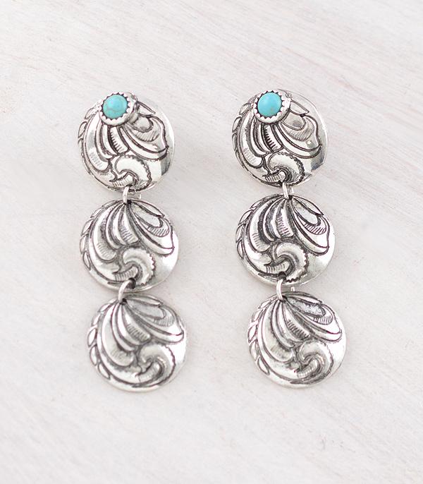 New Arrival :: Wholesale Western Tooling Concho Drop Earrings