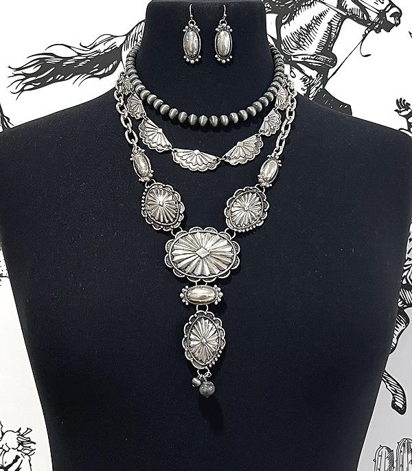 New Arrival :: Wholesale Western Concho Layered Necklace Set