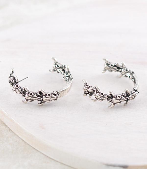 EARRINGS :: HOOP EARRINGS :: Wholesale Western Cow Skull Hoop Earrings