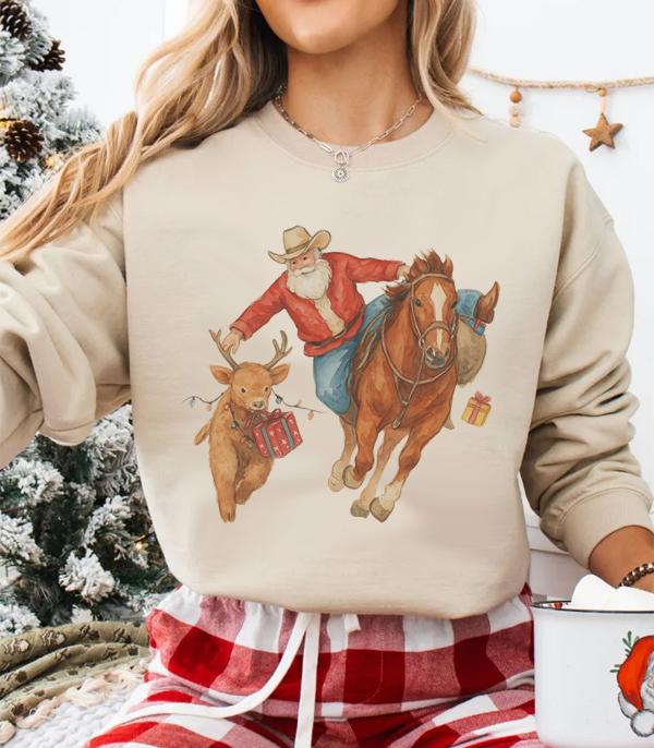 New Arrival :: Wholesale Western Cowboy Santa Sweatshirt