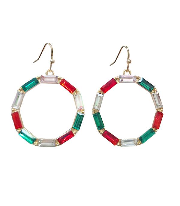 New Arrival :: Wholesale Christmas Glass Stone Hoop Earrings
