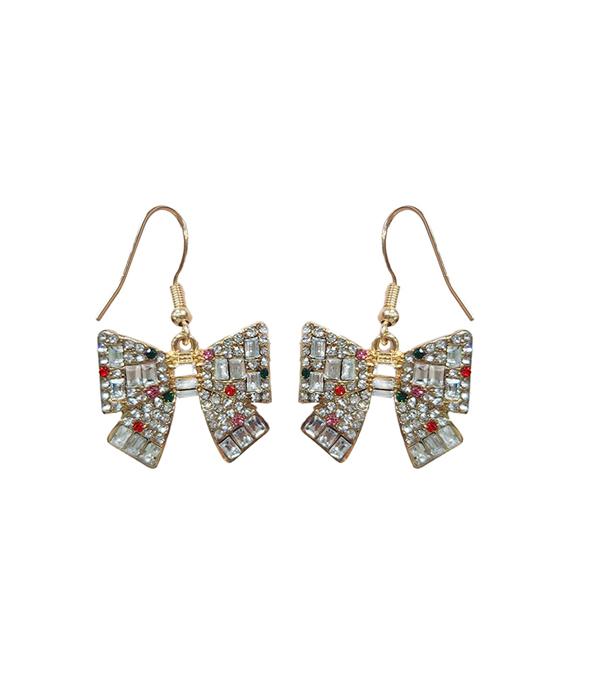 New Arrival :: Wholesale Rhinestone Christmas Bow Earrings