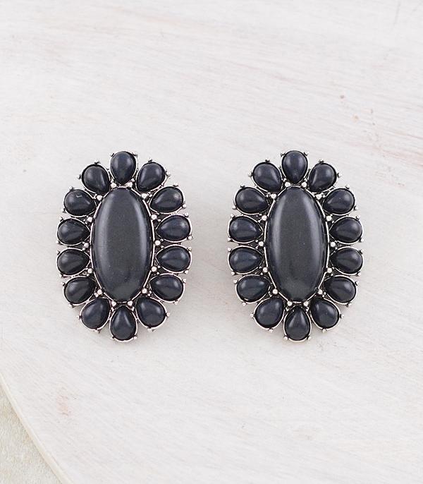 New Arrival :: Wholesale Western Oval Stone Concho Earrings