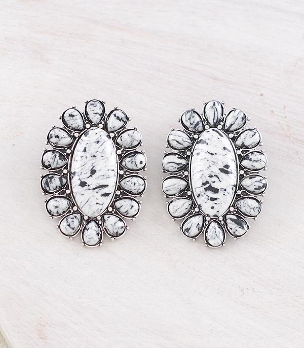 New Arrival :: Wholesale Western Howlite Stone Oversized Earrings