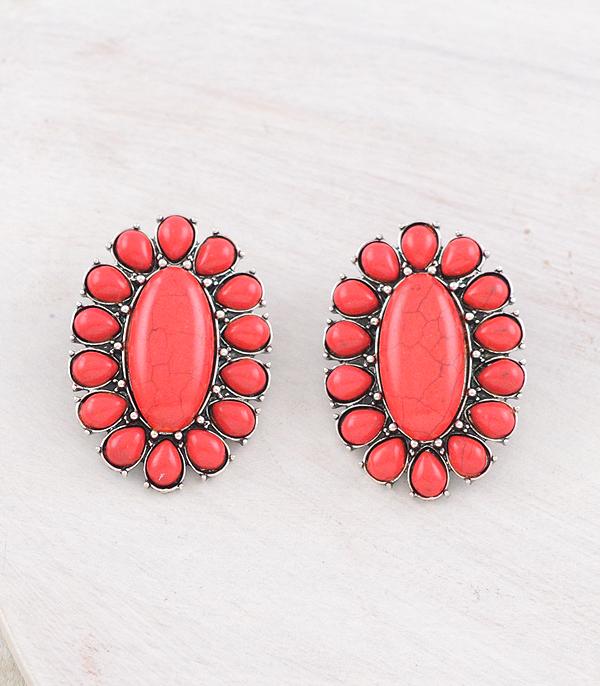 New Arrival :: Wholesale Western Stone Oversized Concho Earrings