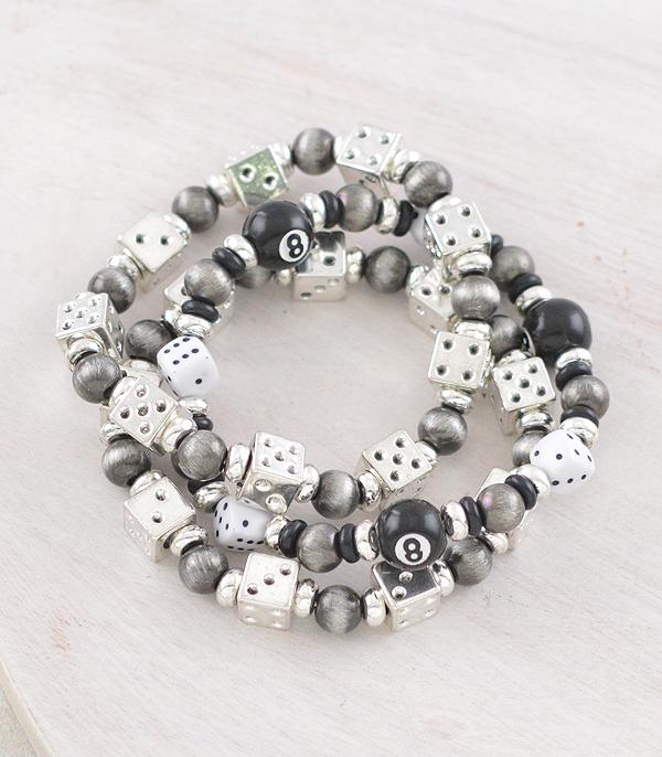 BRACELETS :: STRETCH-BEAD :: Wholesale Western Dice Eight Ball Bracelet Set