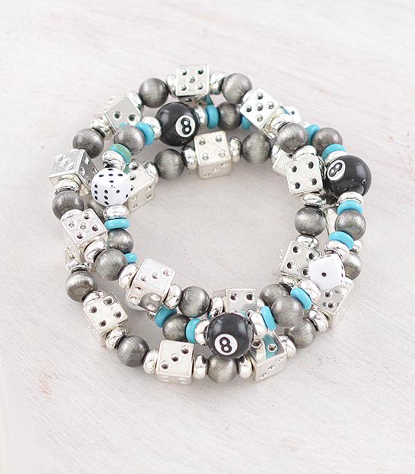 BRACELETS :: STRETCH-BEAD :: Wholesale Western Dice Eight Ball Bracelet Set