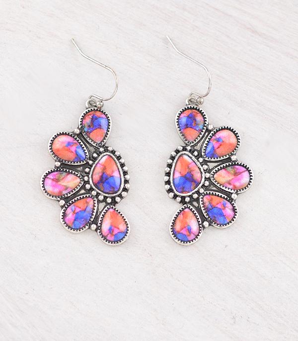 EARRINGS :: WESTERN HOOK EARRINGS :: Wholesale Western Turquoise Semi Stone Earrings