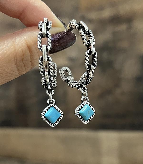 New Arrival :: Wholesale Western Turquoise Chain Hoop Earrings