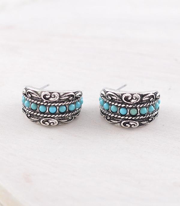New Arrival :: Wholesale Western Turquoise Hoop Earrings