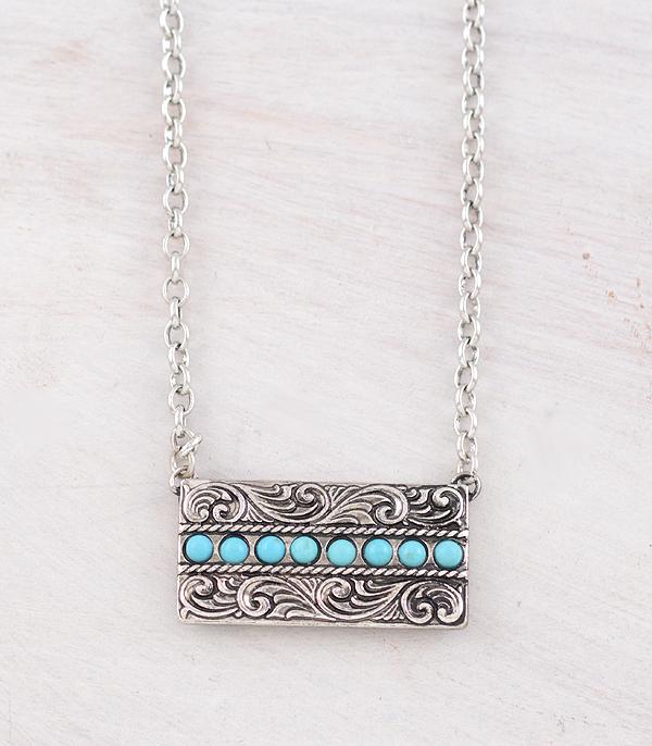 New Arrival :: Wholesale Western Tooling Turquoise Bar Necklace
