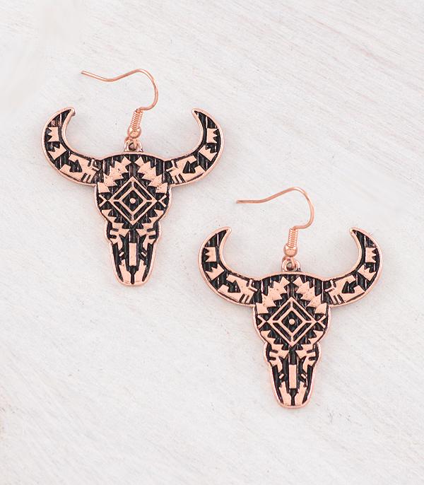 New Arrival :: Wholesale Western Aztec Cow Skull Earrings