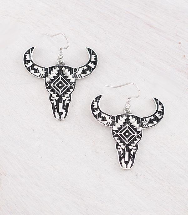 New Arrival :: Wholesale Western Aztec Cow Skull Earrings