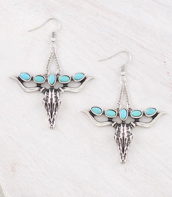 New Arrival :: Wholesale Western Turquoise Cow Skull Earrings