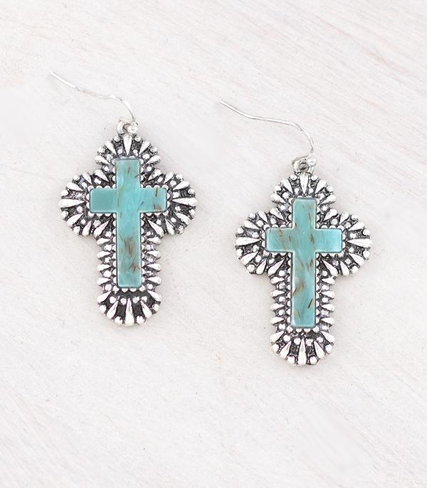 New Arrival :: Wholesale Western Turquoise Cross Earrings