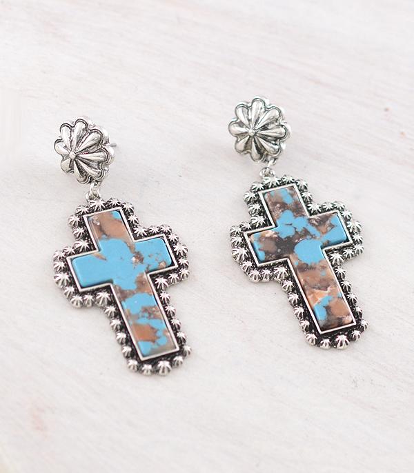 New Arrival :: Wholesale Western Turquoise Cross Earrings
