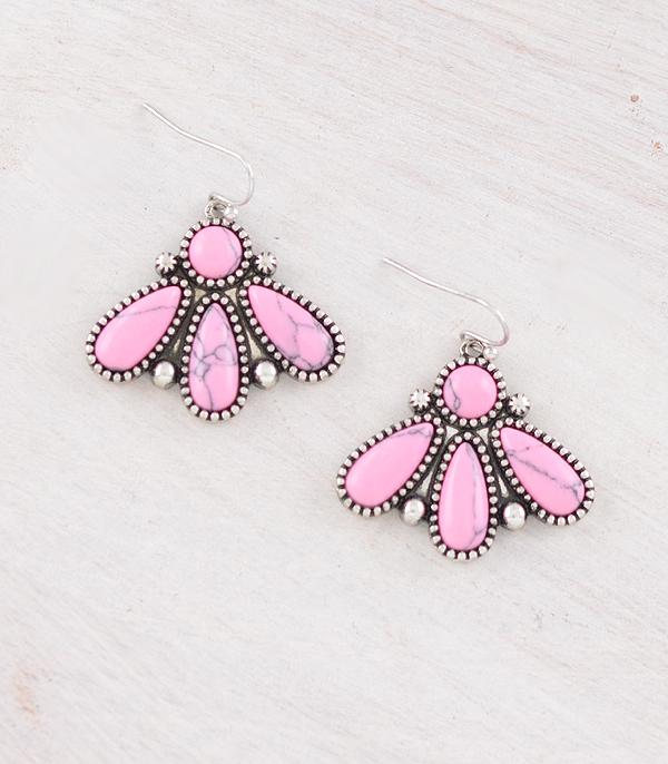 EARRINGS :: WESTERN HOOK EARRINGS :: Wholesale Western Pink Stone Earrings