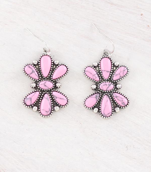 EARRINGS :: WESTERN HOOK EARRINGS :: Wholesale Western Pink Stone Earrings