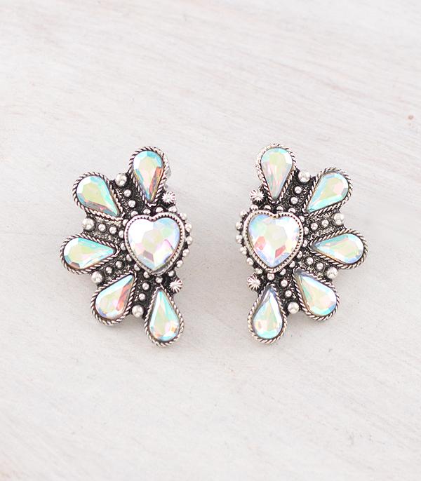 EARRINGS :: WESTERN POST EARRINGS :: Wholesale Western AB Stone Heart Earrings