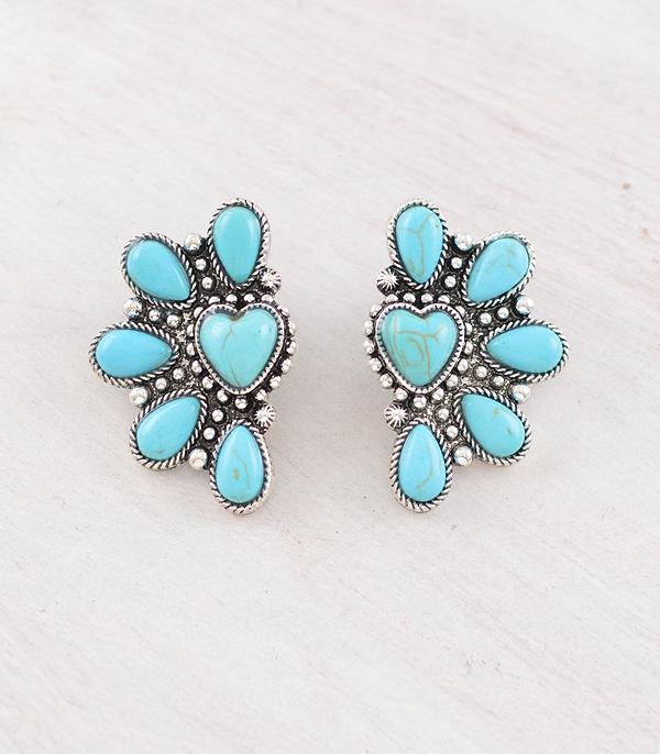 EARRINGS :: WESTERN POST EARRINGS :: Wholesale Western Turquoise Heart Earrings