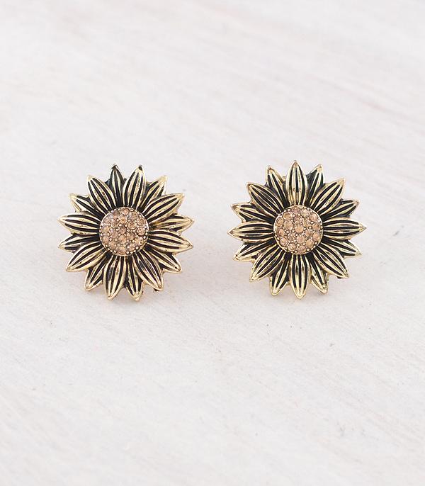 EARRINGS :: WESTERN POST EARRINGS :: Wholesale Sunflower Rhinestone Earrings