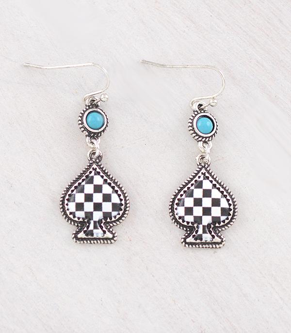 EARRINGS :: WESTERN HOOK EARRINGS :: Wholesale Western Checkered Spade Earrings
