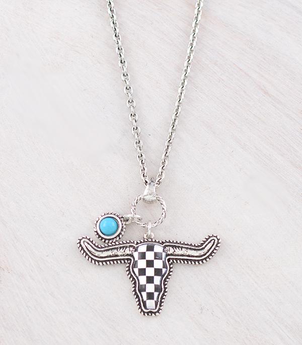WHAT'S NEW :: Wholesale Western Checkered Cow Skull Necklace