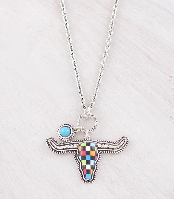 WHAT'S NEW :: Wholesale Western Checkered Cow Skull Necklace