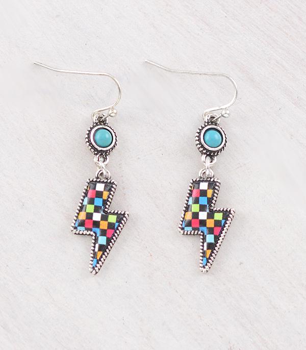 EARRINGS :: WESTERN HOOK EARRINGS :: Wholesale Western Checkered Bolt Earrings