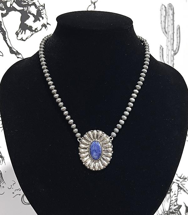 New Arrival :: Wholesale Western Blue Stone Concho Necklace