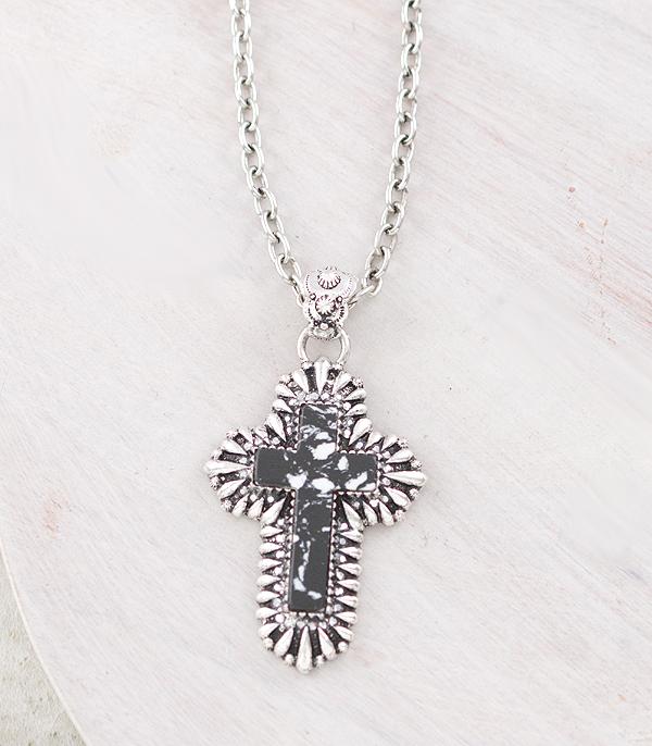 New Arrival :: Wholesale Western Howlite Stone Cross Necklace