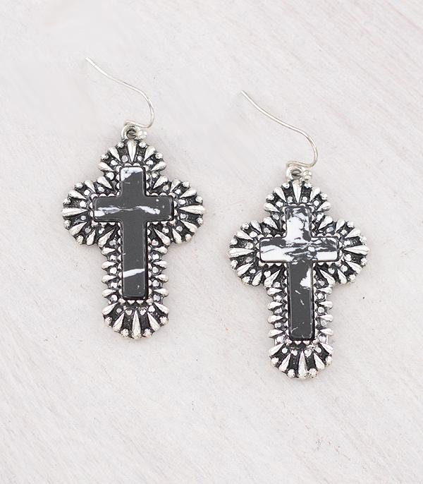 New Arrival :: Wholesale Western Howlite Stone Cross Earrings