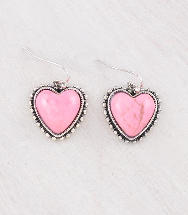 New Arrival :: Wholesale Western Pink Stone Heart Earrings