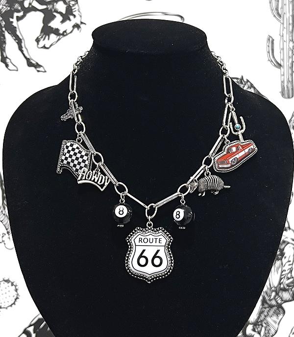 New Arrival :: Wholesale Western Route 66 Charm Necklace