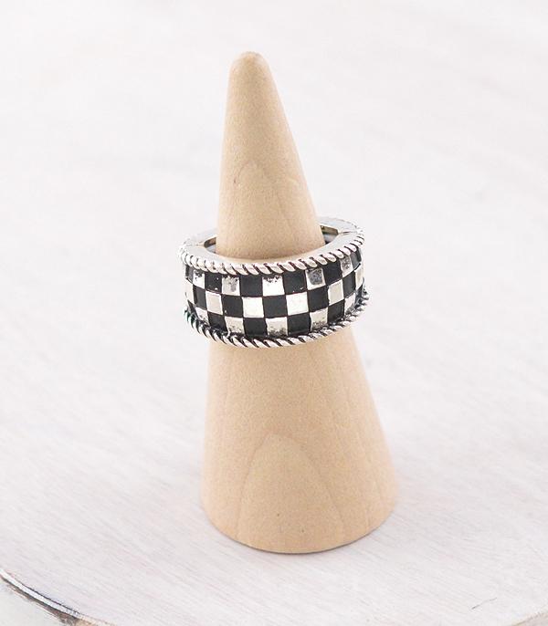 New Arrival :: Wholesale Western Checkered Stretch Ring