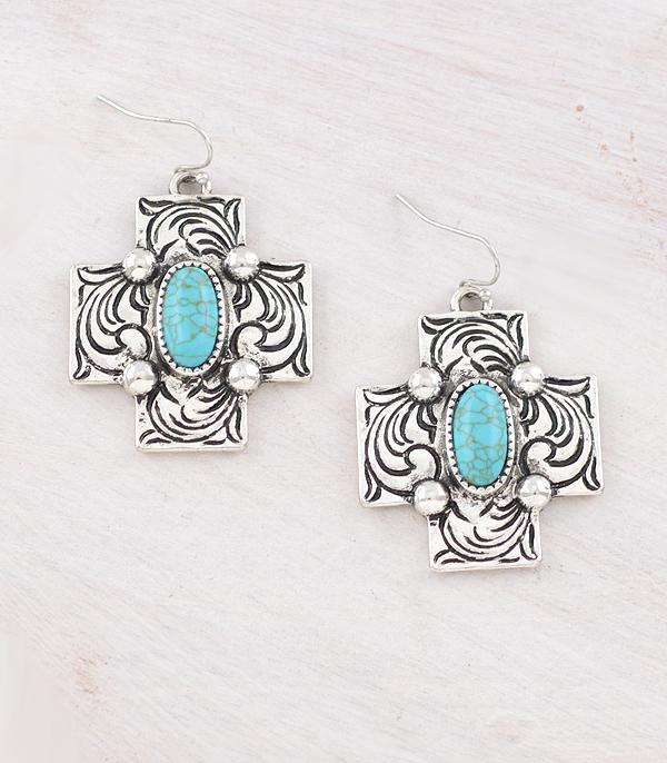 New Arrival :: Wholesale Turquoise Tooling Cross Earrings