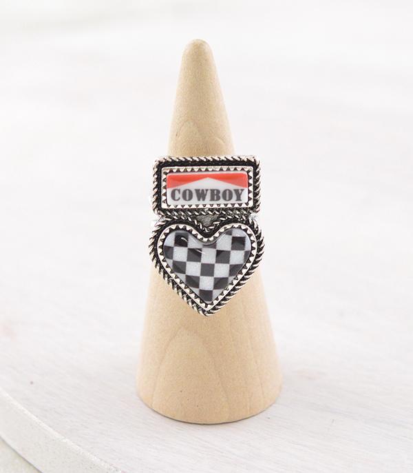 New Arrival :: Wholesale Western Cowboy Checkered Heart Ring