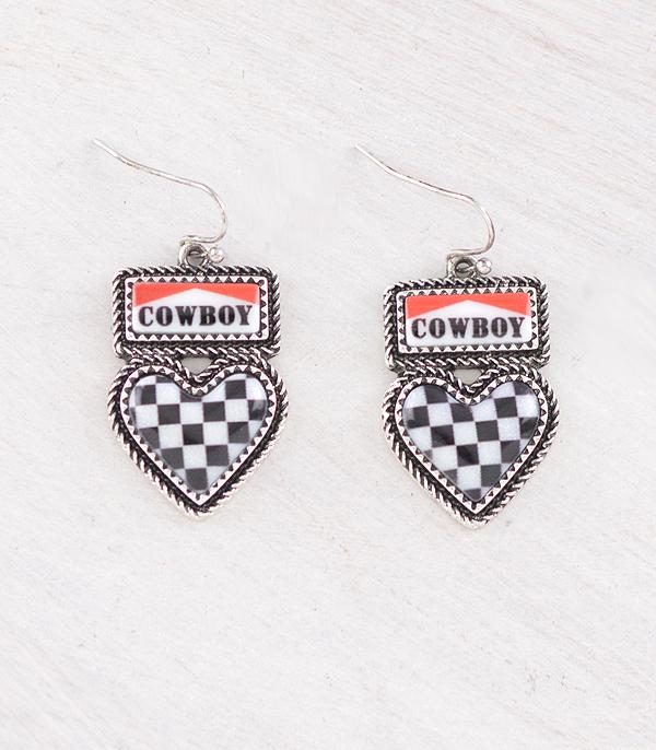 New Arrival :: Wholesale Western Cowboy Checkered Heart Earrings