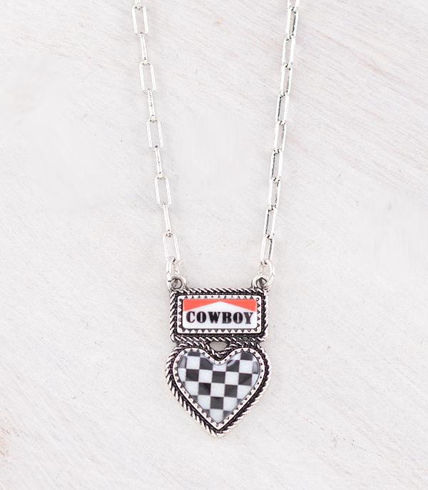 New Arrival :: Wholesale Western Cowboy Checkered Heart Necklace