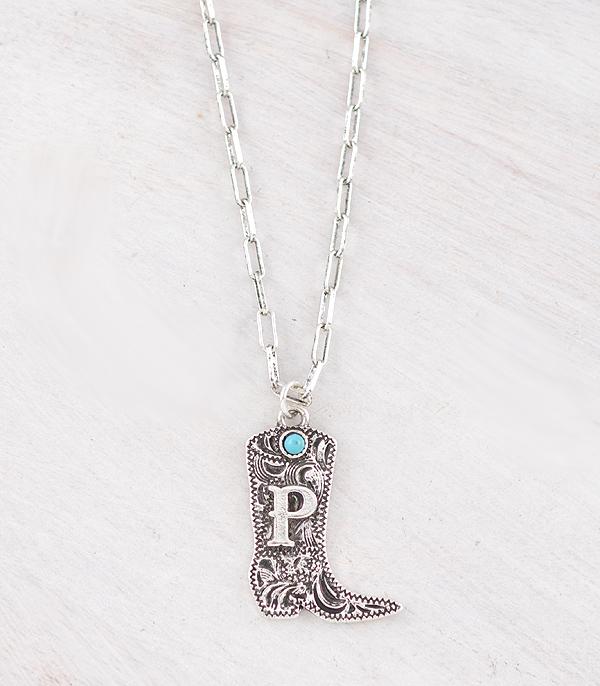 INITIAL JEWELRY :: NECKLACES | RINGS :: Wholesale Western Tooling Boot Initial Necklace