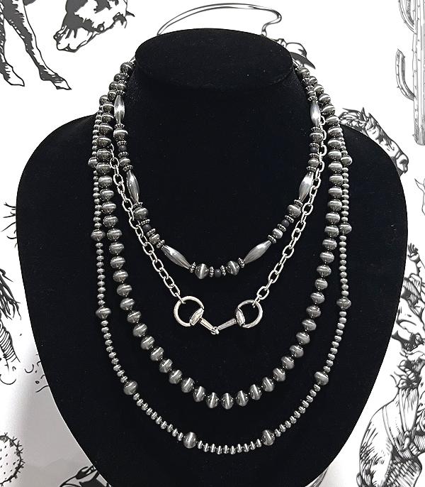 New Arrival :: Wholesale Horsebit Navajo Pearl Layered Necklace