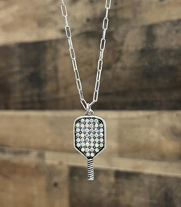 NECKLACES :: CHAIN WITH PENDANT :: Wholesale Rhinestone Pickleball Pendant Necklace