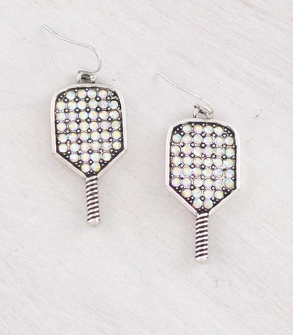 EARRINGS :: TRENDY EARRINGS :: Wholesale Rhinestone Pickleball Earrings
