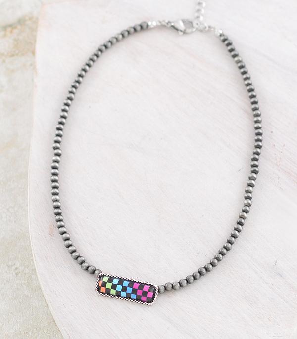 NECKLACES :: CHOKER | INSPIRATION :: Wholesale Checkered Bar Navajo Choker Necklace
