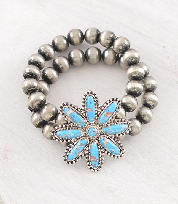 BRACELETS :: STRETCH :: Wholesale WEstern Turquoise Flower Concho Bracelet